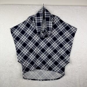 Boho Chic Womens S Poncho Navy White Plaid Loose Neck EUC
